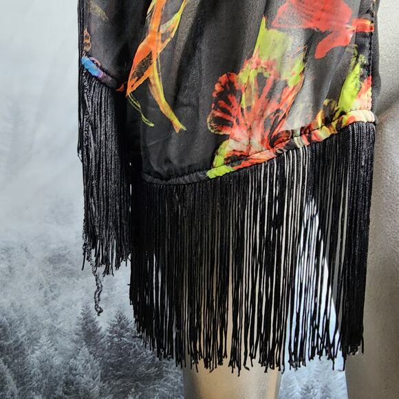 i Jeans by Buffalo Bennett Floral Fringe Open Boho Cardigan | Women's Medium - Picture 4 of 13